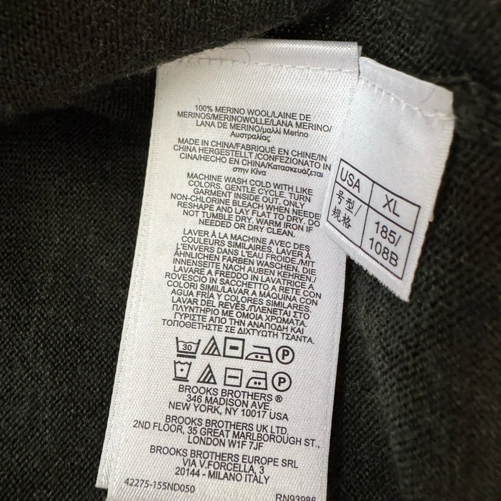 Brooks Brother Vest Men XL Brookstech Merino Wool Olive Green Preppy‎ Academia